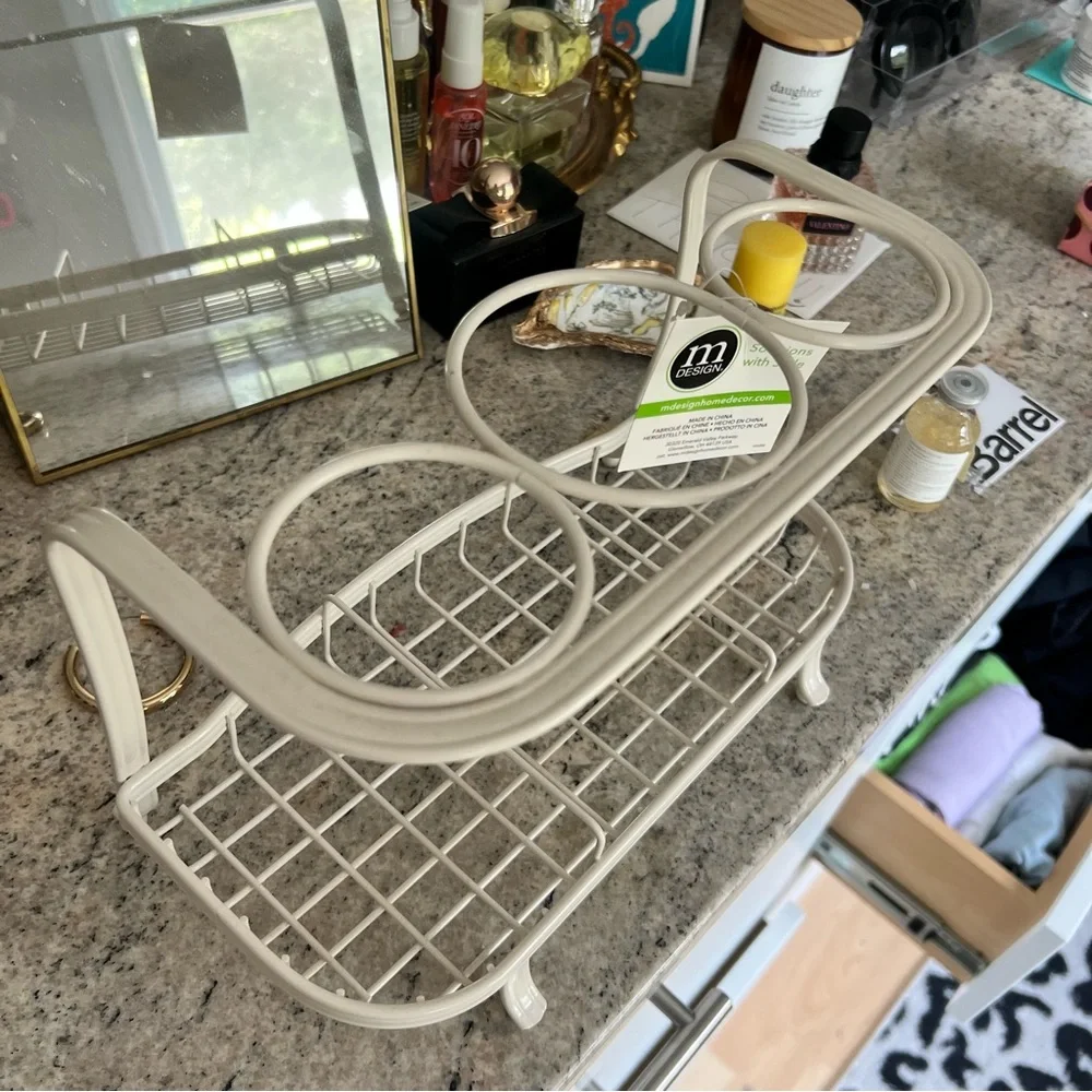 White Metal Countertop Bathroom Organizer with 3 Round Holders